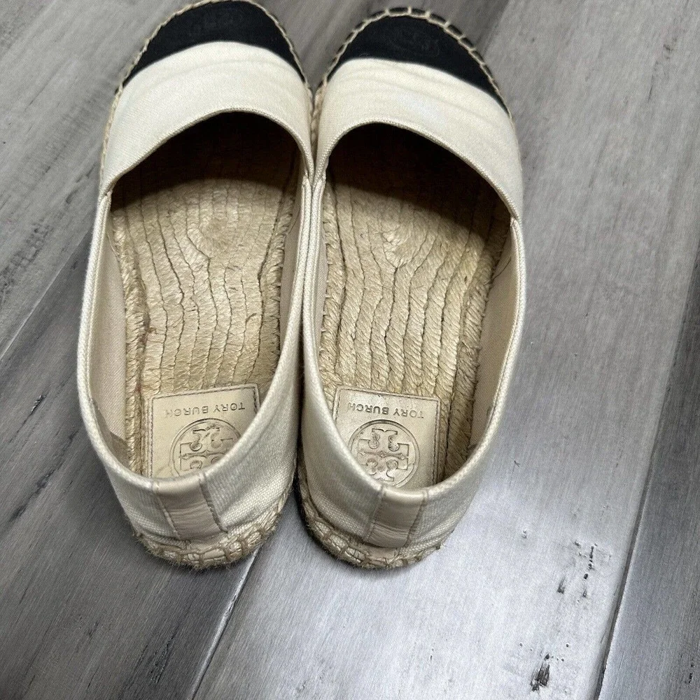 Tory Burch Cap Toe Colorblock Espadrilles Flats Cream & Black Size 9